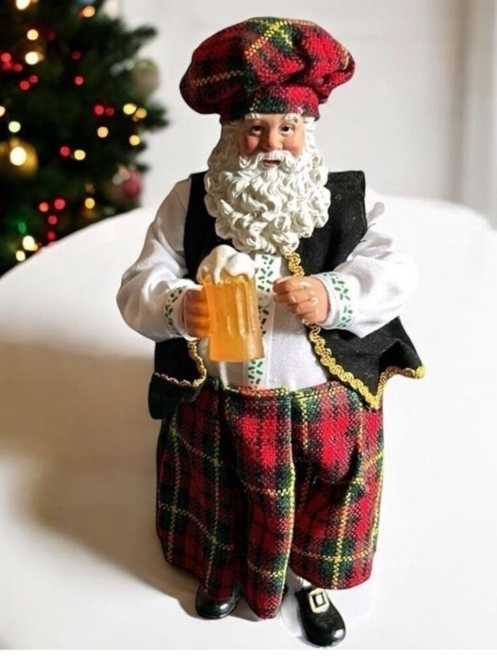 Santa Claus Scottish Plaid Kilt Figure with Beer Stein Rare
